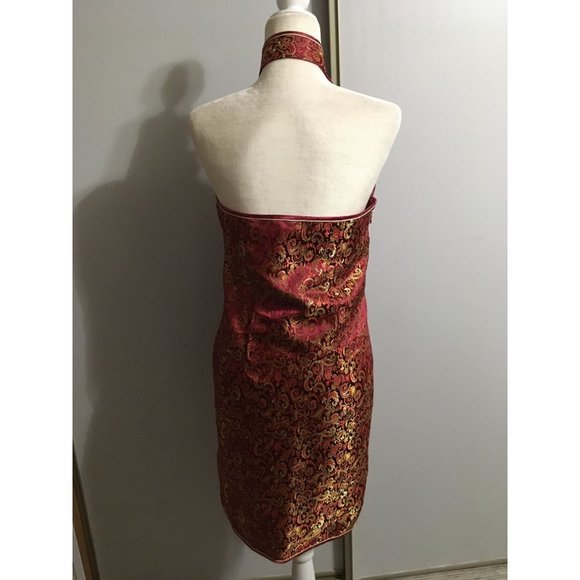 Da Hwa Red Medium Silk Asian Style Halter Occasion Dress - Picture 4 of 4